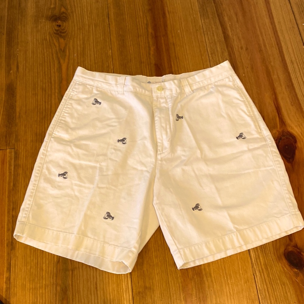 J Crew shorts, 36, cream/off-white, gray embroidered lobsters—good condition!